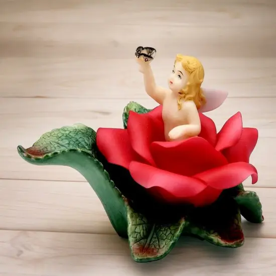 Ceramic Angel In Bloom Figurine-Red Rose Flower, Gift for Her, Gift for Mom, Home Decor {2}