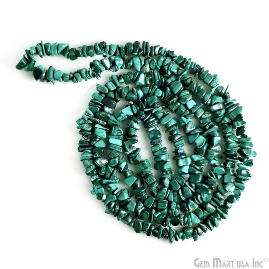 Malachite Chip Beads, 34 Inch, Natural Chip Strands, Drilled Strung Nugget Beads, 3-7mm, Polished, GemmartUSA (CHMC-70001) {2}