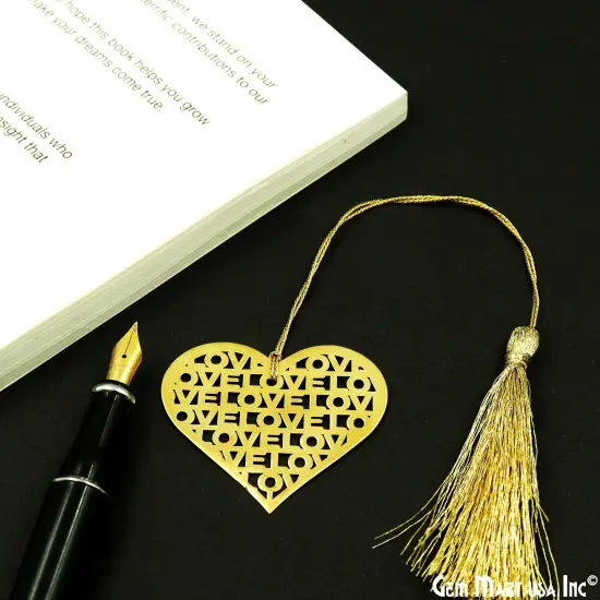 Metal Heart Love Bookmark With Tassel. Gold Bookmark, Reader Gift, Handmade Bookmark, Page Marker, Aesthetic Gift. 51x40mm {1}