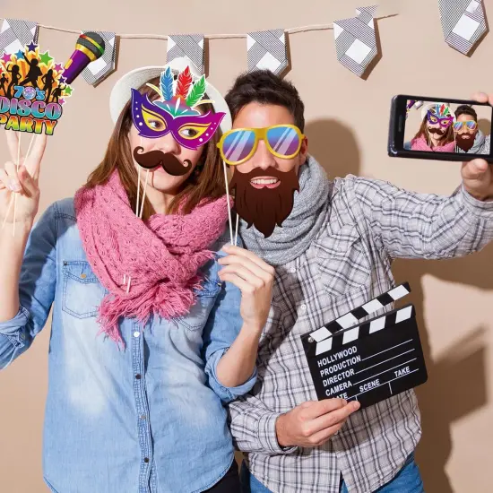 37 PCS 70s Photo Booth Props - 70s Party Decor, Disco Props & Backdrop {3}