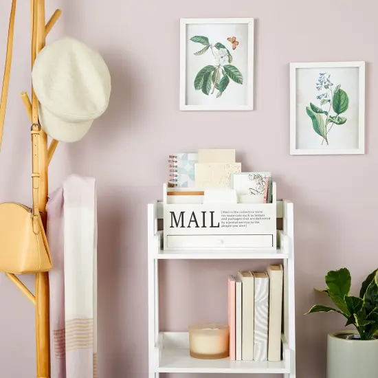 White Mail Organizer for Desktop, Wooden Mail Sorter Storage Box for Countertop, Home Office, Farmhouse-Style 3-Tier Holder with Drawer for Files, Bills and Letters (11 In) {2}