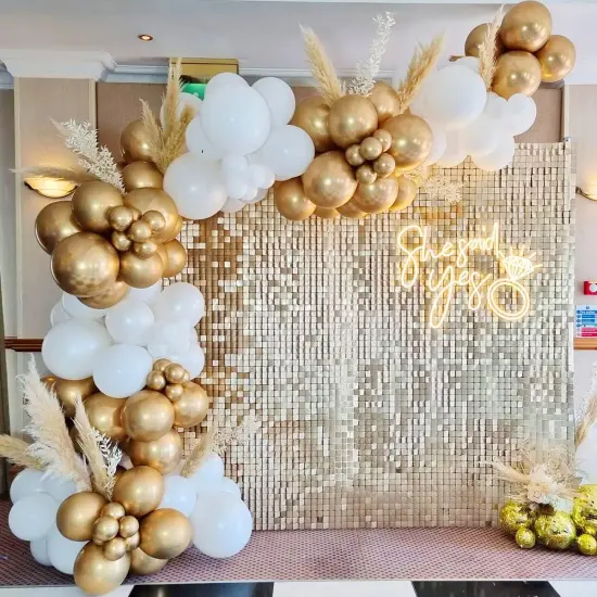 White and Gold Balloons Garland Kit, 124pcs White Metallic Gold Confetti Balloon Arch Kit {5}