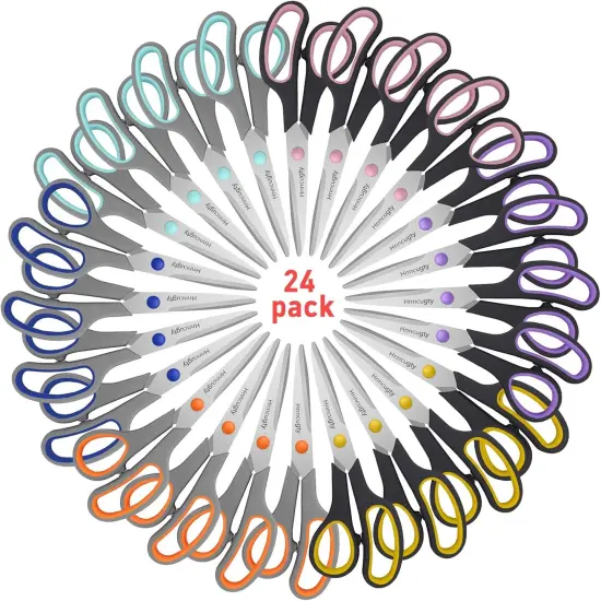 Scissors for Office School Supplies, Hnncugty 8" Scissors All Purpose Bulk Set of 24-Pack, Sharp Shears for Student Teacher Home Craft Sewing Fabric, Desk Accessories Comfort Grip, Right/Left Handed {5}