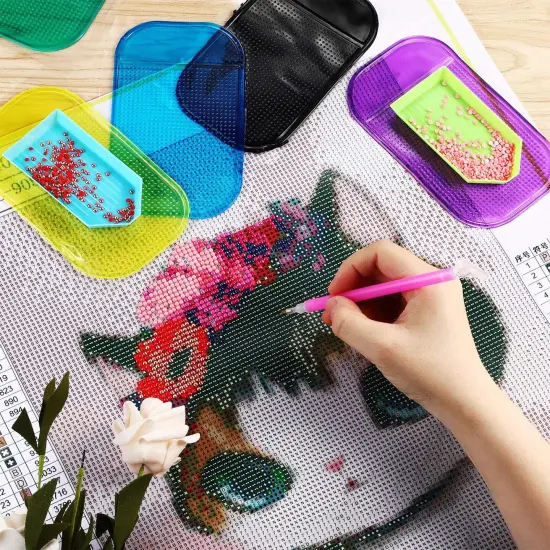 6 Pieces Diamond Art Painting Accessories Anti-Slip Tools Sticky Mat Diamond Painting Trays Sticky Gel Pad Universal Mount Holder 5.6 x 3.3 Inch for Adults Art Supplies {5}