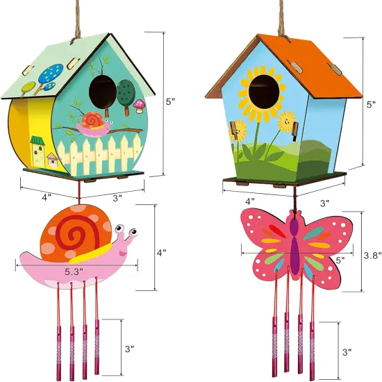 4 Pack Summer DIY Bird House Wind Chime Kits for Children to Build and Paint, Wooden Arts and Crafts for Kids Girls Boys Toddlers Ages 8-12 4-6 6-8 {2}