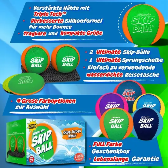 Activ Life 2 Pack Water Skipping Ball with Skip Disc, Pool Balls for Swimming Pools, Toys for Kids Aged 7-14, Easter Basket Stuffer Gift (Green Orange) {3}