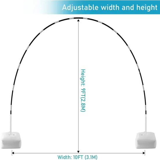 Improved Balloon Arch Kit, 10ft Wide & 9ft Tall Adjustable Balloon Arch Stand with Thicken Water Fillable Base, 50pcs Balloon Clip, Balloon Pump, Ground Nails for Wedding, Graduation, Birthday Party {4}