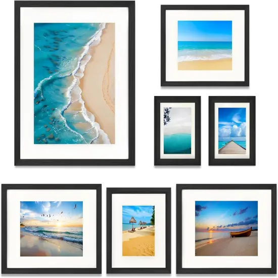 7 Pack Picture Frames Collage Wall Decor, Gallery Wall Frame Set for Wall Mounting or Tabletop Display, Multi Sizes Including 16x20-1, 11x14-2, 8x10-2，5x7-2 Family Photo Frames,Made of Solid Wood，Black {1}