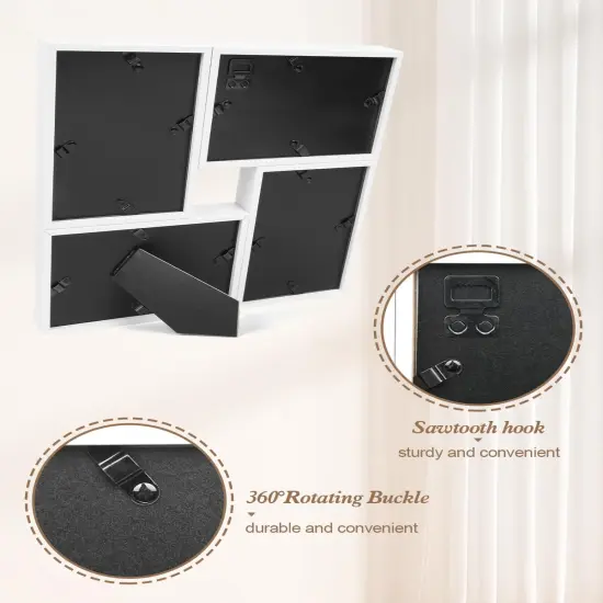 4x6 Picture Frames Collage, Collage Frame Wall Decor Display Four 4x6 Family Photos, Glass Front, Wall Hanging or Tabletop, White {2}