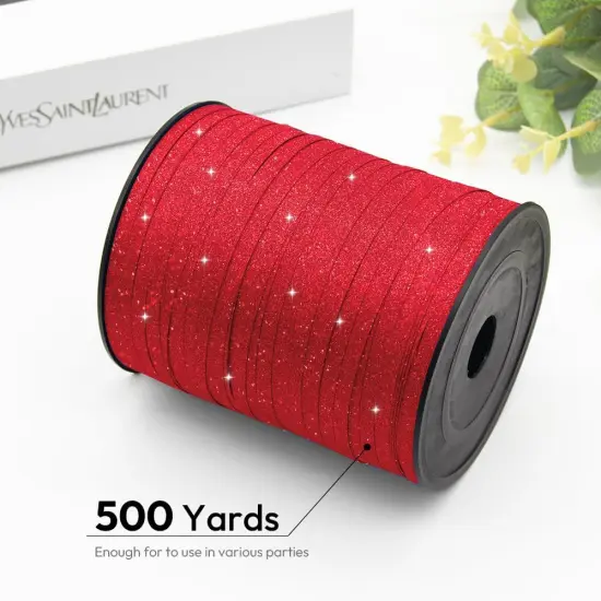 Red Glitter Curling Ribbon, 1/5" Wide x 500 Yards Christmas Curling Ribbons {2}