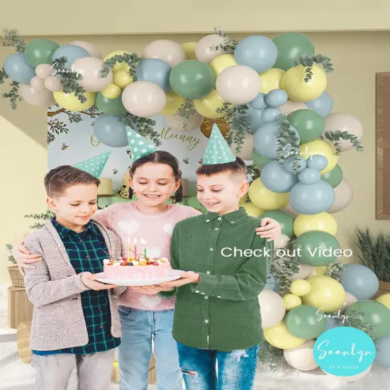 The Baby Shower Decorations, 13Ft Sage Green Balloon Arch Kit 12In Yellow Dusty Blue White Sand Balloons for Birthday Party Decorations {4}