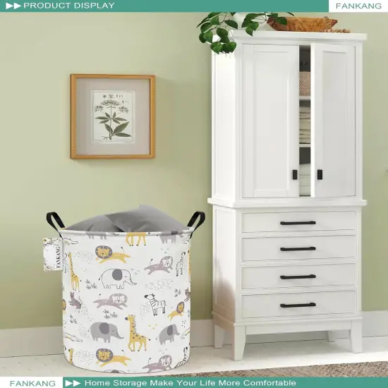 Summer Storage Basket, Nursery Hamper Canvas Laundry Basket Foldable with Waterproof PE Coating Large Storage Baskets for Kids Boys and Girls, Office, Bedroom, Clothes,Toys(Lovely Animals ) {3}