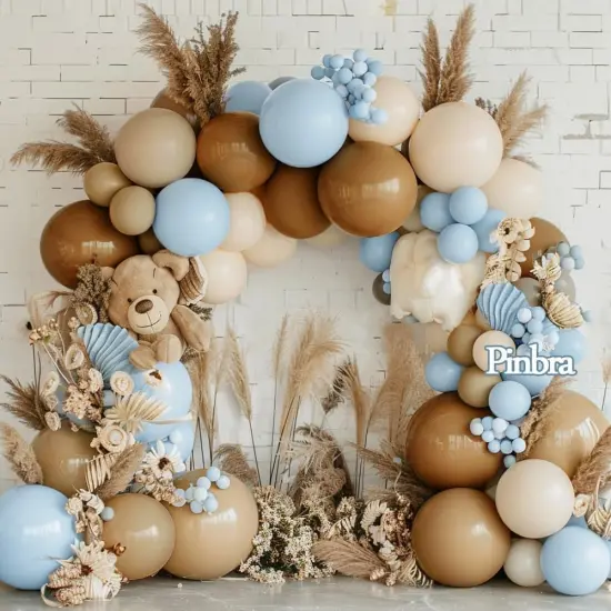 Brown And Blue Balloon Garland Double Stuffed Nude Tan Light Blue Beige Balloon Latex Arch Kit for Neutral Birthday Baby Shower Teddy Bear Gender Reveal Jungle Safari Party Decorations {5}