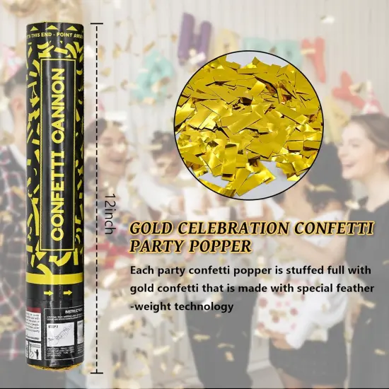 Confetti Cannon Gold Party Poppers 12 Pack Confetti Party Cannon Shooters for Celebrations Wedding Birthday Graduation Golden Foil 12 inch Confetti Poppers for Christmas New Year Eve Party Supply {4}