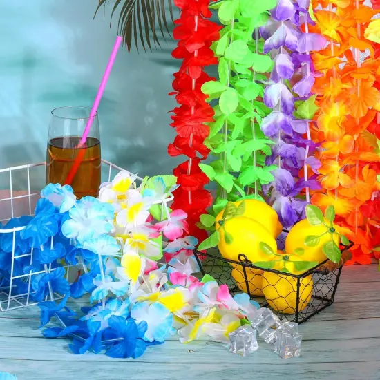 24 Pieces Hawaiian Leis Tropical Flower Necklace Hawaiian Colorful Garland Party Decorations {4}
