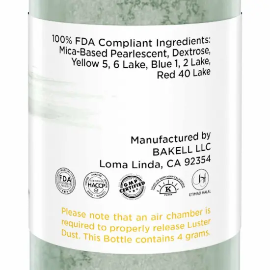 Bakell - Olive Green Luster Dust (4g, 1x Pump) Edible Vegan Dust & Paint for Baking, Desserts and Beverages {5}