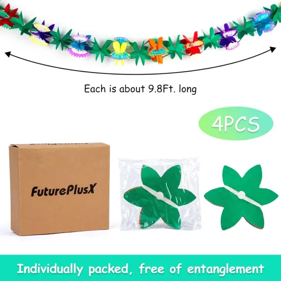 4PCS Summer Tropical Garland Party Decorations, 9.8ft Luau Paper Flower Banners Multicolor Hawaiian Hibiscus Garlands for Mexican para Fiesta Tiki Party Decor Supplies {2}