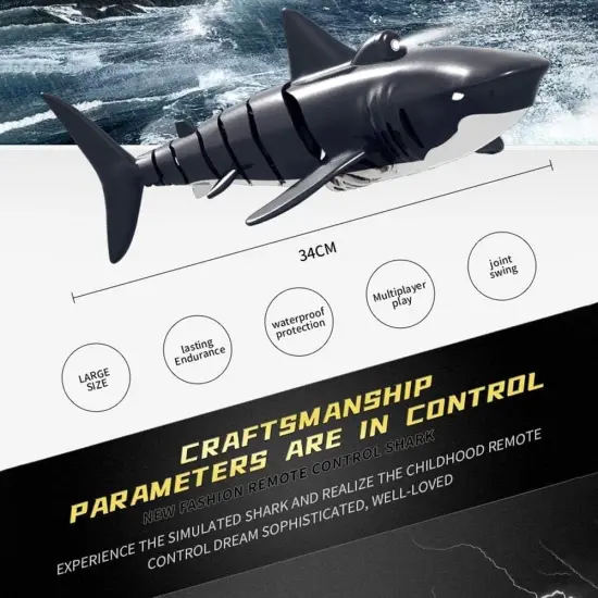Summer 2.4G Remote Control Shark Toy 1:18 Scale High Simulation Shark for Swimming Pool Bathroom - Great Gift RC Boat Toys for 6+ Year Old Boys and Girls (with 2 Batteries) {5}