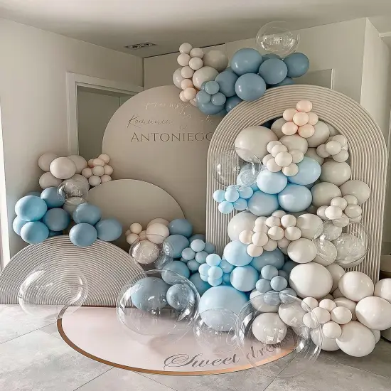 Blue Balloons Garland Arch Kit - DIY 112Pcs Double-Stuffed Balloon Garland Layer Cream Peach Pottery Clay Baby Blue Balloons Set {5}