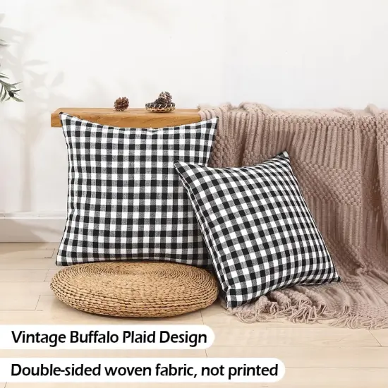 Black and White Buffalo Plaid Outdoor Pillow Covers 18x18 Set of 2, 18 x 18 Modern Farmhouse Decor Couch Pillows, Black White Winter Christmas Holiday Plaid Pillows (No Pillow Inserts) {3}