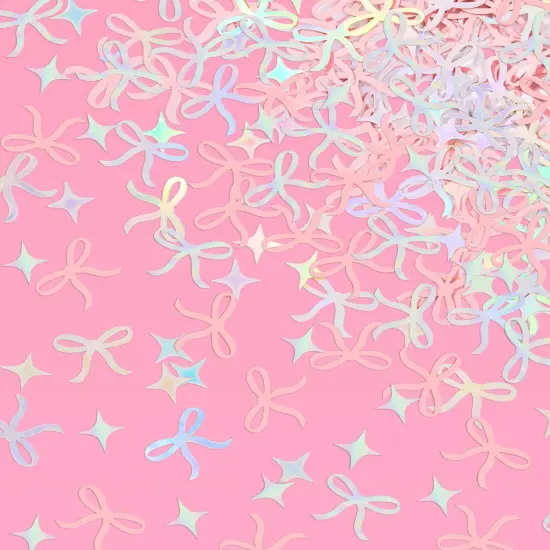 Fetti Bow Confetti - 200 pc | Bachelorette Party Pink and Iridescent, Engagement Party Decoration, Tying the Knot Table Decor, Bride To Be Coquette Ribbon Bridal Shower Supplies {4}