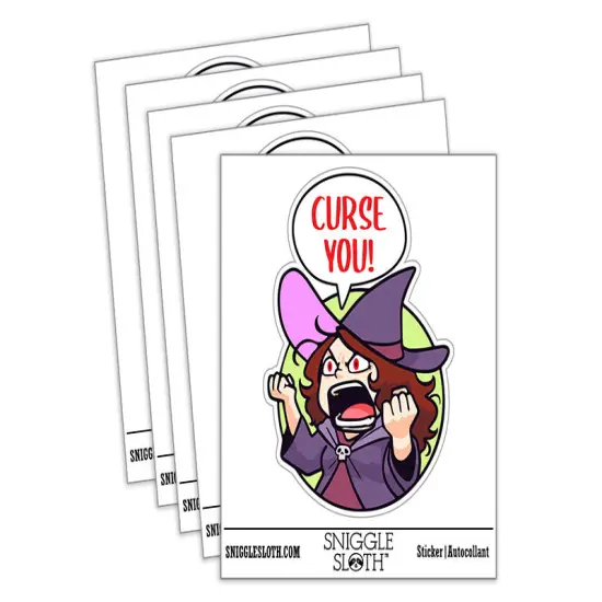 Water Bottle Sticker Set Curse You Angry Cartoon Witch Halloween Cute Waterproof Vinyl Stickers Pack Decal, Skateboard, Laptop, Car, Window, Bumper - 5 Pack {2}