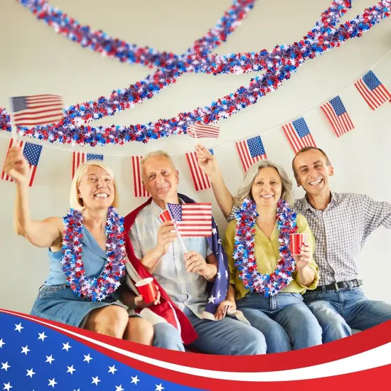 Patriotic Glitter Tinsel Garland Decoration, Red White Blue Star Metallic Tinsel Twist Garland, 4th of July Decor Parade Golf Cart Shiny Tinsel for Car Bike Independence Day Memorial Day Decor {4}