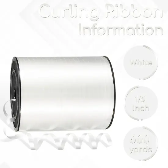 600 Yards White Curling Ribbon for Gift Wrapping, 1/5 Inch White Balloon String, Balloon Ribbon {2}