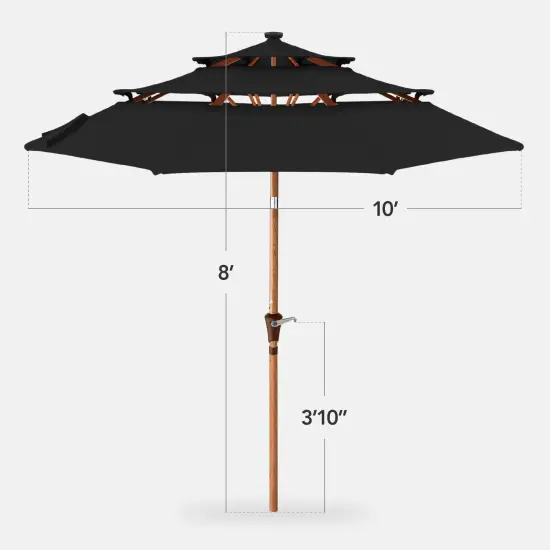 Best Choice Products Woodgrain Pattern 10ft 3-Tier Solar Patio Umbrella w/ 24 LED Lights, Tilt Black {2}