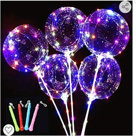 10 Pack LED Bobo Balloons with Stick and Pump,Transparent LED Light Up Balloons,with String Lights for Party Birthday Wedding Festival Decorations (Colorful) (Multicolor) {1}