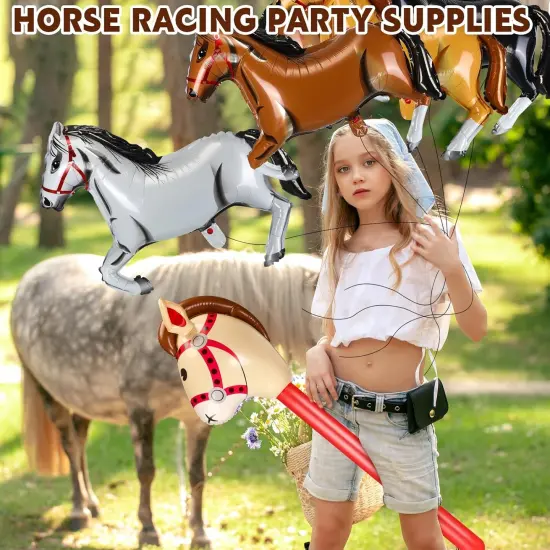 Roshtia 16 Pcs Inflatable Stick Horse and Horse Balloons for Kids Racing Derby Party Supplies Cute Horsehead Stick Balloon Derby Day Party Decorations for Birthday Baby Shower {3}