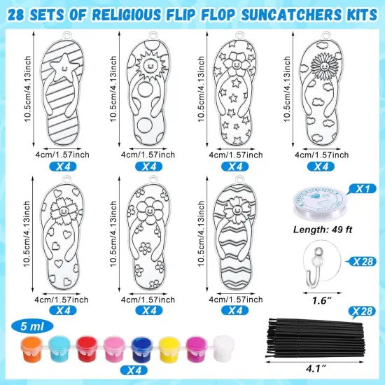 28 Sets Flip Flop Suncatchers Craft Kits for Kids Summer Window Paint Art Ornaments Crafts Flip Flop DIY Decor {2}