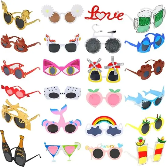 24PCS Bluk Funny Party Glasses, Novelty Cool Shpaed Party Sunglasses, Cute Eyewear, Sunglasses Masks for Adults, Teens, Funny Photo Booth Props for Luau, Pool, Summer, Hawaiian, Graduation, Wedding {1}
