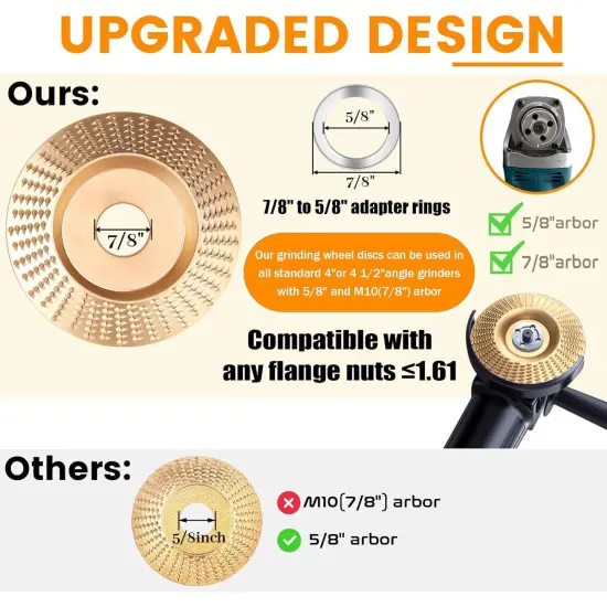 13PCS Wood Carving Disc Set for 4" or 4 1/2" Angle Grinder, Stump Tool Grinding Wheel Disc with 5/8" Adapter Ring, Woodworking Sanding Wheel Discs for Cutting Shaping Carving Polishing {2}