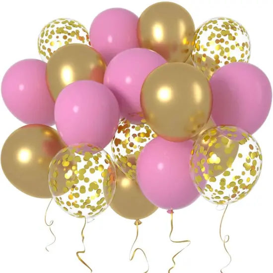 Pink and Gold Balloons Helium Balloons,Confetti Latex Balloons Party Decorations {1}