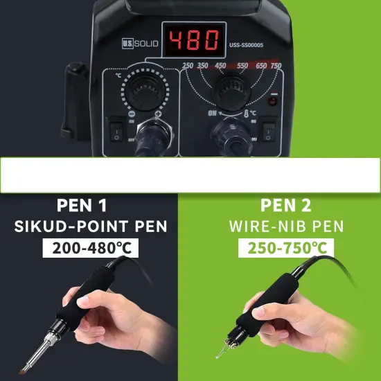 Wood Burning Kit Tool Station Dual Pyrography Pen Burner for Adults 2-in-1 Solid-Point 200℉~480℉ w/Temp Display and Wire-Nib 250℉~750℉ with Various Accessories {2}