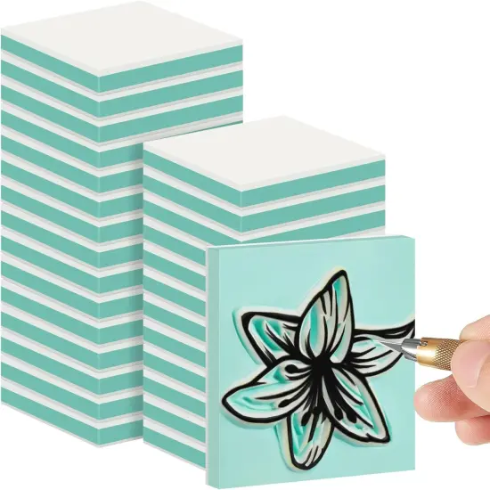 24 Pcs 2" X 2" Rubber Carving Blocks Linoleum Blocks for Printmaking, Stamp Making, DIY Crafting, Scrapbook, Painting, Soft and Easy to Carve (White Green) {1}