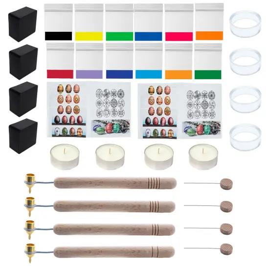 4 Kistka Pens, 12 Dyes, 4 Beeswax, 4 Stands, 4 Wires, 4 Candles, 2 Instructions Pysanky Ukrainian Easter Egg Decorating Kit 34 Pcs Craft DIY Set {1}