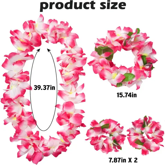 Hawaiian Leis Luau Party Wreath Set - Flower Necklace Headband and Bracelets, Great for Beach Wedding Birthday Holiday Hawaii Theme Party Activity Graduation Decoration (Pink) {3}
