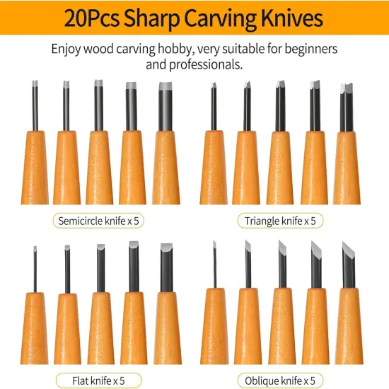 Wood Carving Tools Set - 20 Pcs Wood Carving Knife Set Beginner Whittling Kit with Canvas Case for Adults Children, Carving DIY Wood Carving Kit - Perfect for Beginners and Experts {2}
