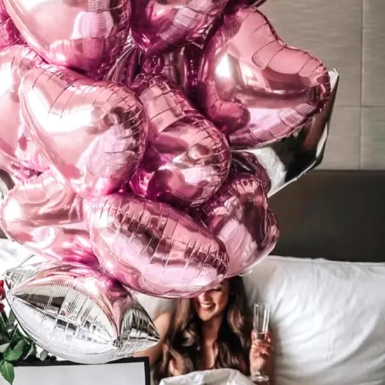60 PCS Heart Shape Foil Balloons, 10 Inch Pink & Silver Heart Foil Balloons Mylar Heart Shaped Balloons Heart Balloons Aluminum Foil Balloons for Valentine Day Birthday Engagement Wedding {4}