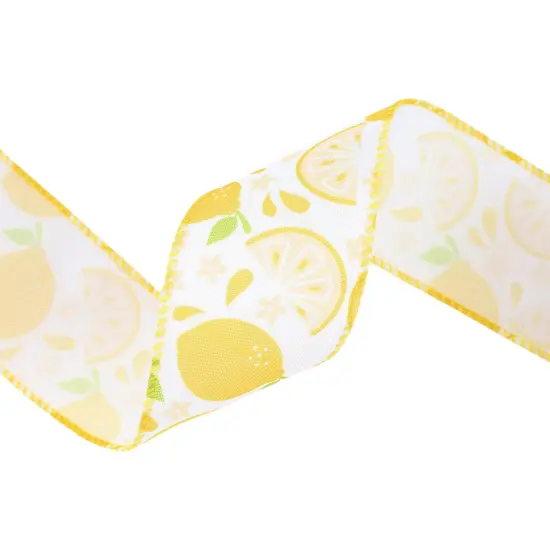2 1/2" Wired Ribbon | Lemon Slice on White | 10 Yard Roll {5}