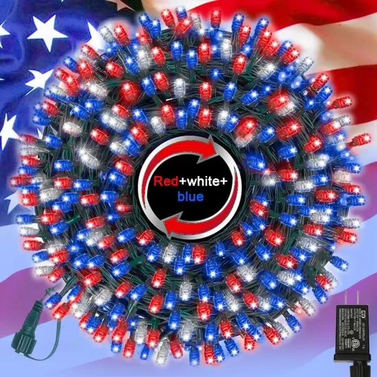 33ft Patriotic String Lights - Red White Blue Mini Lights, 100 LED Green Wire Fairy Starry String Lights Plug in, 11 Modes for Independence Day Celebration Party Memorial Day Decor {1}