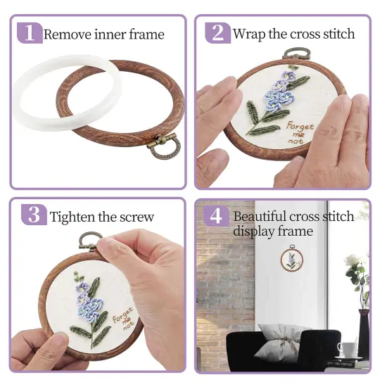 3 Pieces 4 Inch Embroidery Hoop Set Imitated Wood Display Frame Embroidery Hoops Circle Cross Stitch Hoop Ring for Art Craft Sewing and Hanging Ornaments Decor {5}
