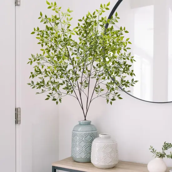 4Pcs Artificial Greenery Stems, 43.3" Fake Nandina Stems Plants Faux Leaf Twig Branches for Indoor Desk Office Shop Home Table Vase Spring Decor {3}