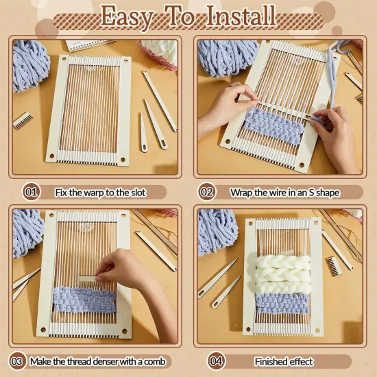 7 Pcs Weaving Loom Kit Small Weaving Loom for Beginners Wooden DIY with Wooden Stick, Comb, Crochet Needle for Adults Beginners Lovers {2}
