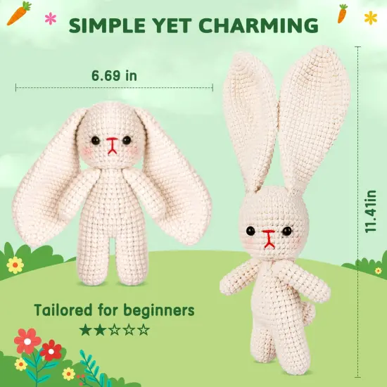 Crochet Kit for Beginners, Crochet Starter Kit w Step-by-Step Video Tutorials, Beginner Crochet Kit Knitting Supplies for Adults Kids, Crochet Bunny(40%+ Yarn) {3}