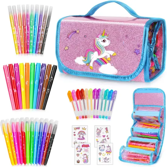 49 Pcs Fruit Scented Washable Markers Sets with Unicorn Pencil Case {1}