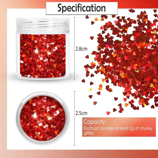 2g Chunky Glitter for Valentine&rsquo;s Day Heart Glitter - Laser Red {2}