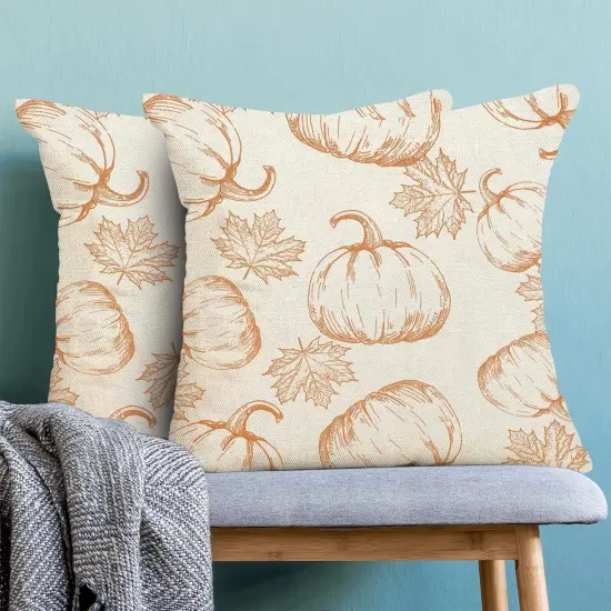 Orange Pumpkin Maple Leaves Throw Pillow Covers {3}